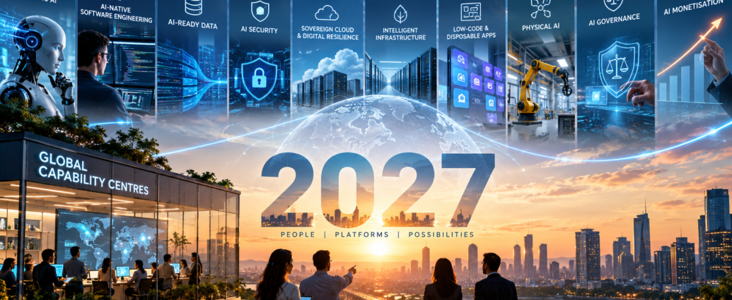 Global technology landscape featuring AI, cloud computing, cybersecurity, robotics, data infrastructure and connected industries.