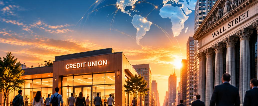 Credit unions and community banking contrasted with Wall Street financial institutions, illustrating the global cooperative finance movement.