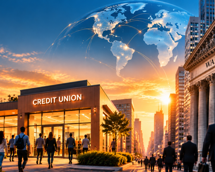 Credit unions and community banking contrasted with Wall Street financial institutions, illustrating the global cooperative finance movement.
